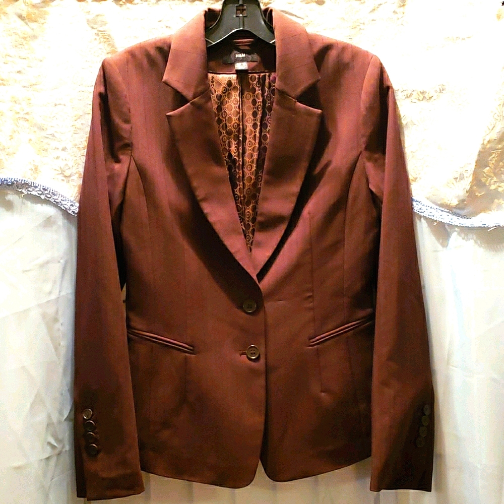 H&M BROWN 2-BUTTON POLY/RAYON BLAZER SZ 6